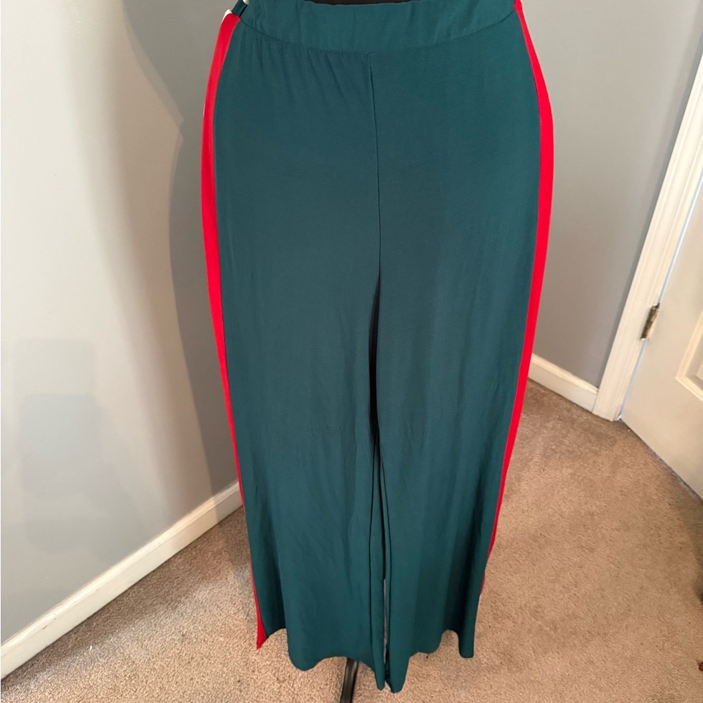 Stylish Green Pants with Red Stripes